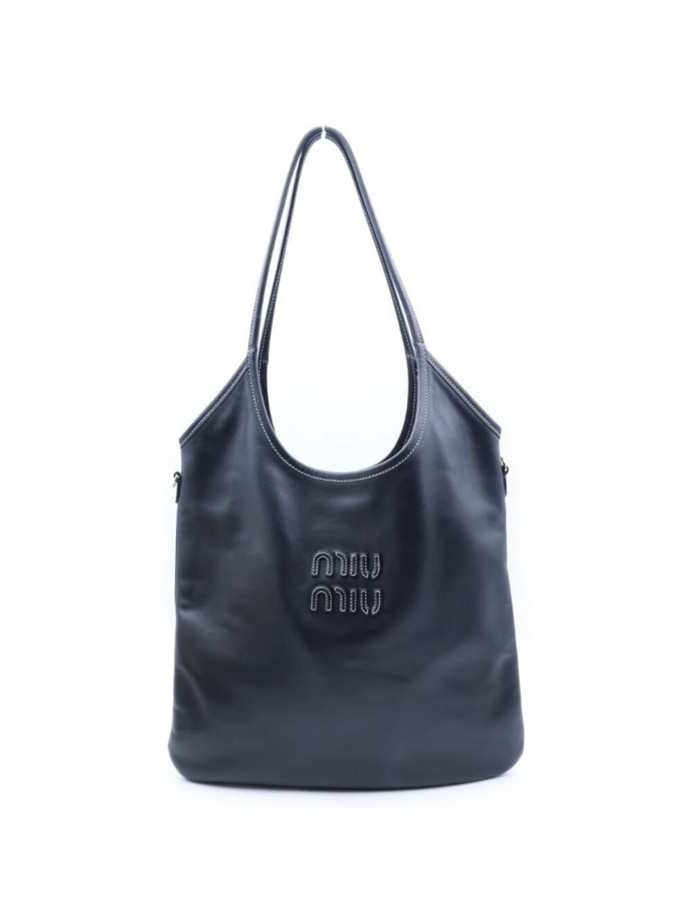Miu Miu Logo Bag Handbag Black Leather